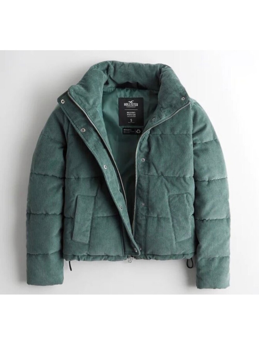 Hollister Puffer Collection Corduroy Green Puffer Jacket - Women's Small NWOT